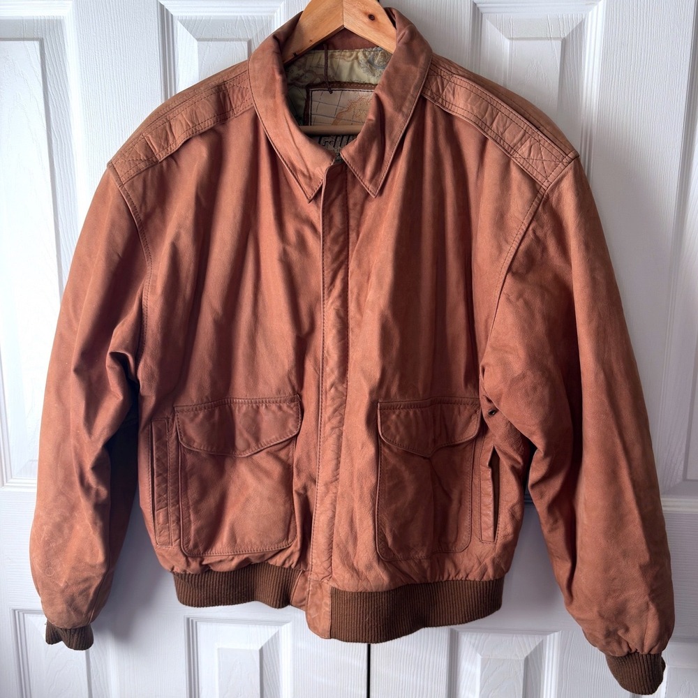 VINTAGE 1990's G-III Brown Nubuck Leather Aviator Flight Bomber Jacket L